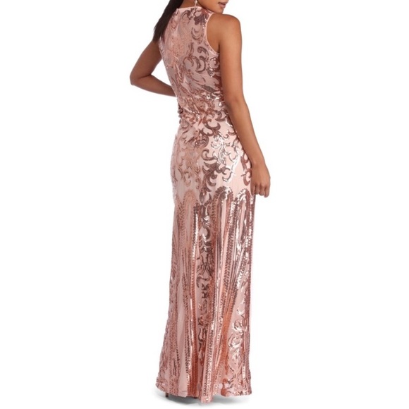 Beautiful / homecoming/ sequins long rose gold pink prom dress - Picture 2 of 6
